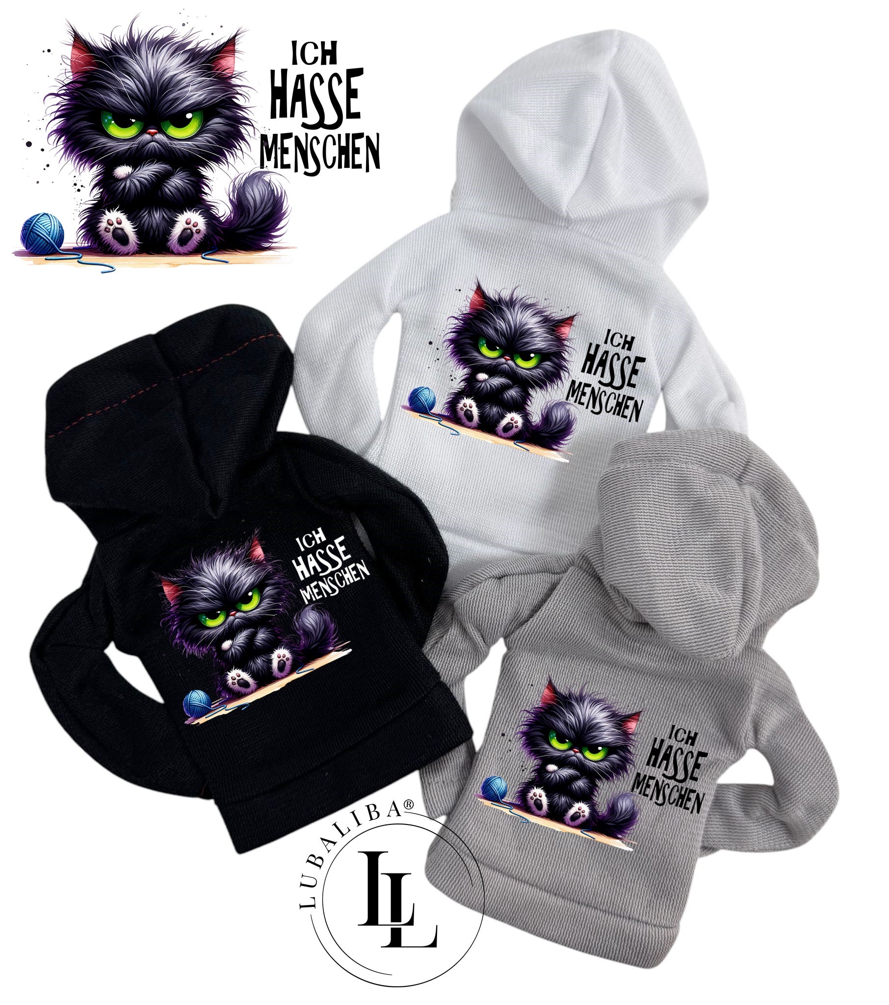 Mini Hoodie " Ich Hasse Menschen " Wollbert der Kater Motiv: TAN